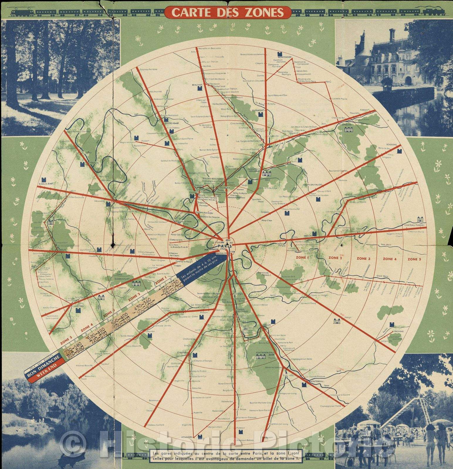 Historic Map : Carte des Zones, 1951 , Vintage Wall Art
