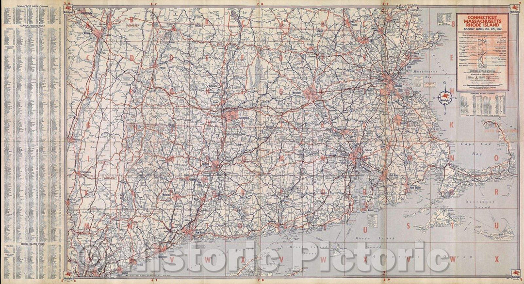 Historic Map : Connecticut, Massachusetts, Rhode Island  Socony Mobil Oil Co., Inc., 1957 , Vintage Wall Art