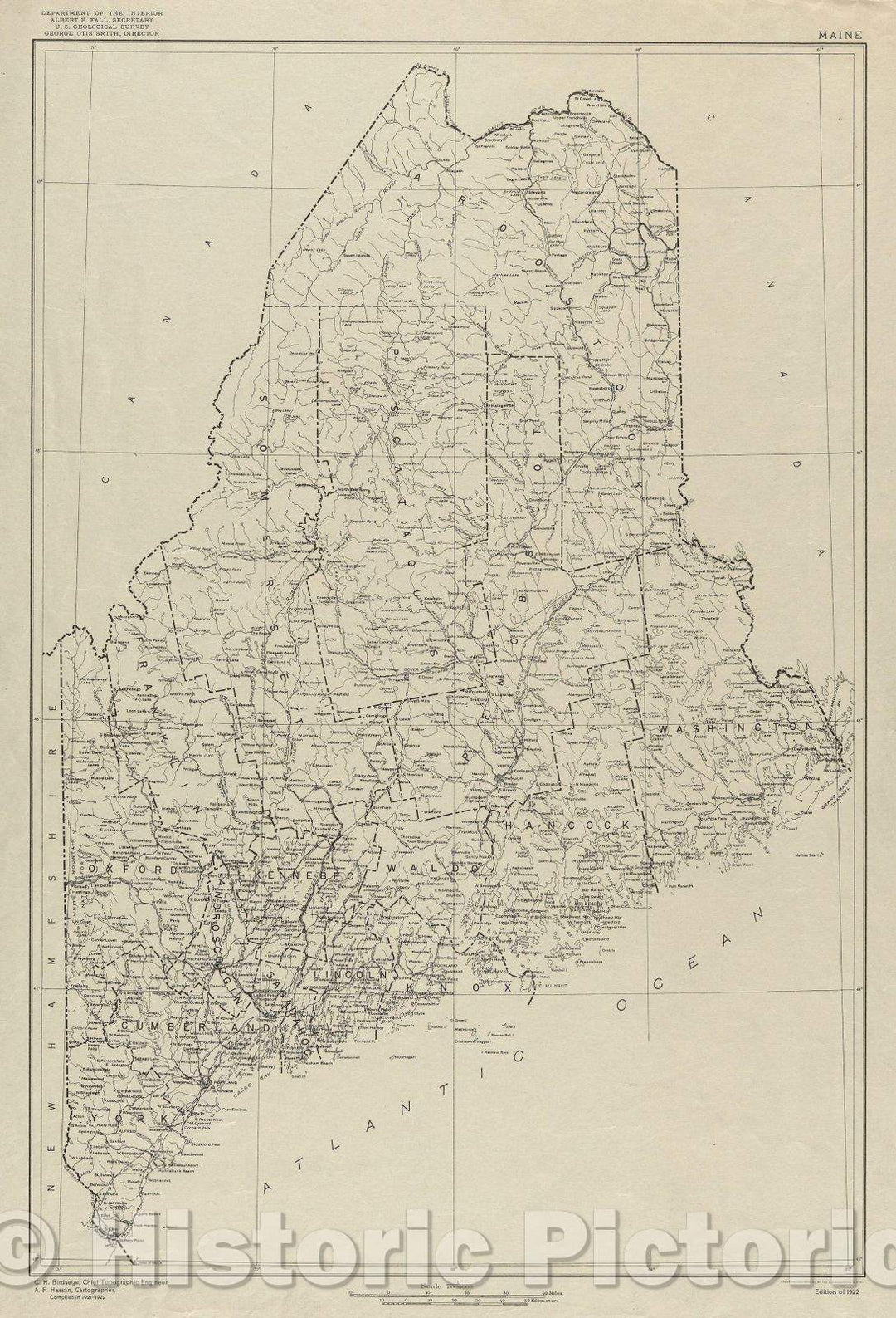 Historic Map : Map of Maine, 1922 , Vintage Wall Art