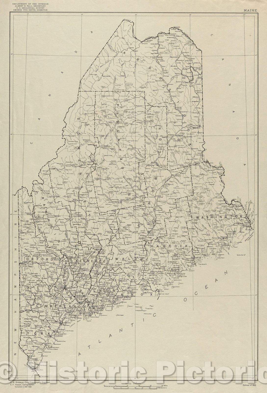 Historic Map : Map of Maine, 1922 , Vintage Wall Art