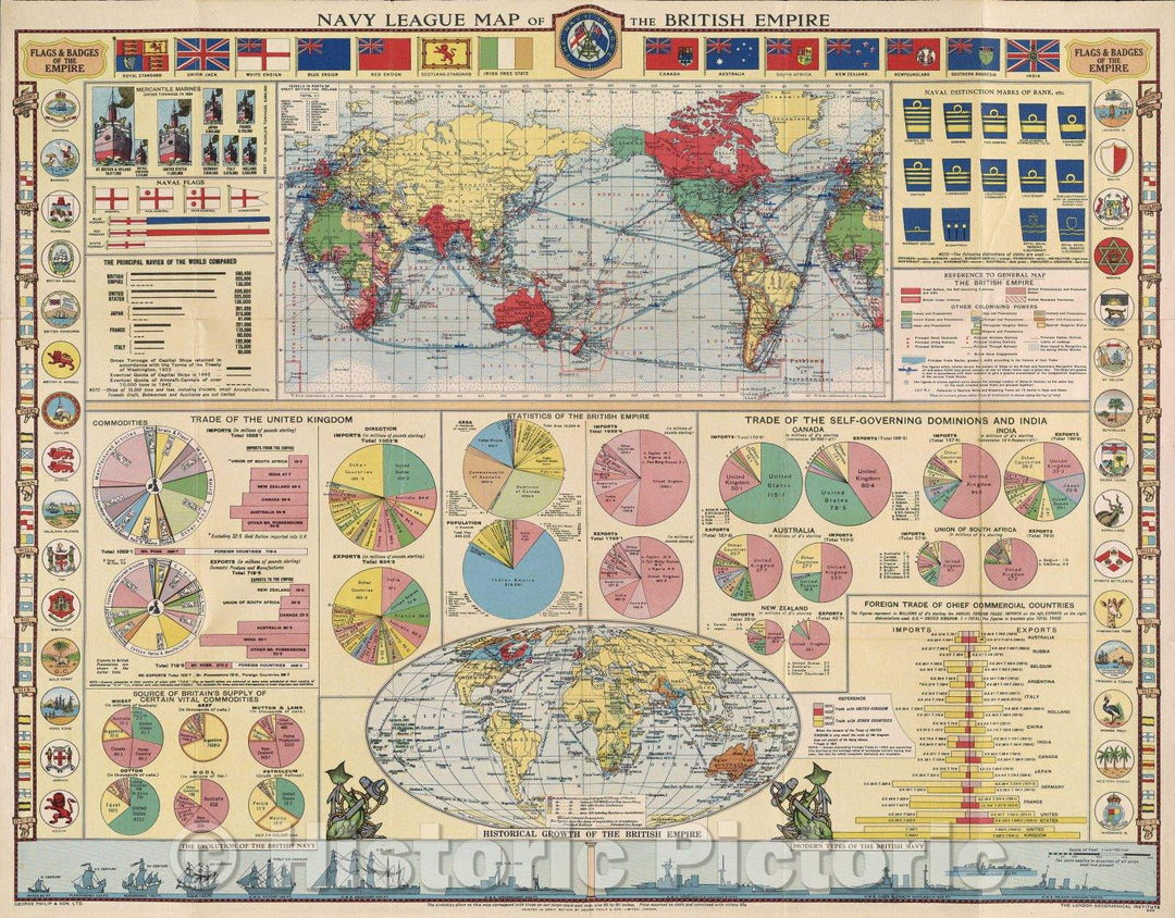 Historic Map : Navy League Map of the British Empire, 1942 , Vintage Wall Art