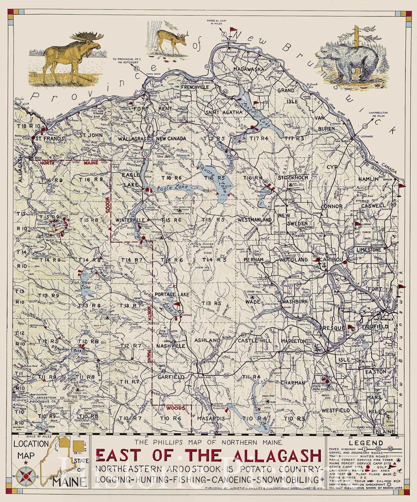 Historic Map : Phillips' Map of Northern Maine East of the Allagash, 1970 , Vintage Wall Art