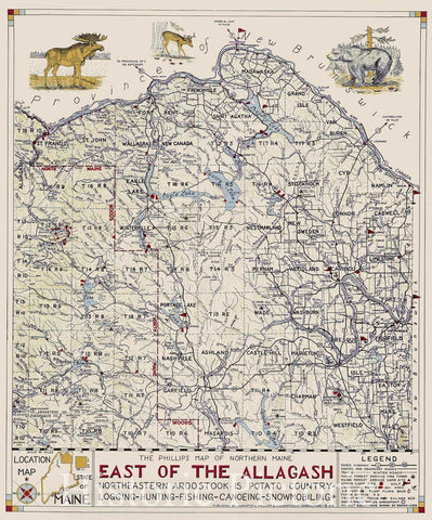 Historic Map : Phillips' Map of Northern Maine East of the Allagash, 1970 , Vintage Wall Art