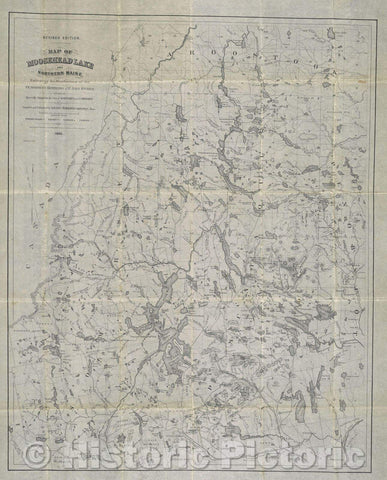 Historic Map : Map of Moosehead Lake and Northern Maine Embracing the Headwaters of the Penobscott, Kennebec, and St. John Rivers, 1883 , Vintage Wall Art