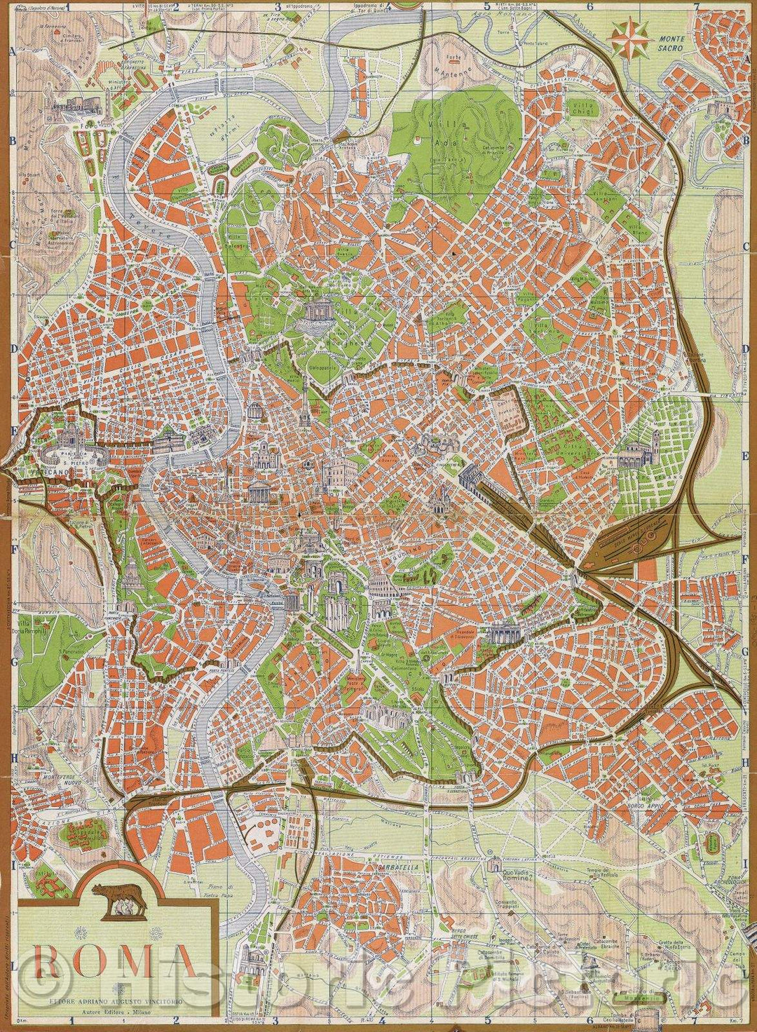 Historic Map : Roma, 1951 , Vintage Wall Art