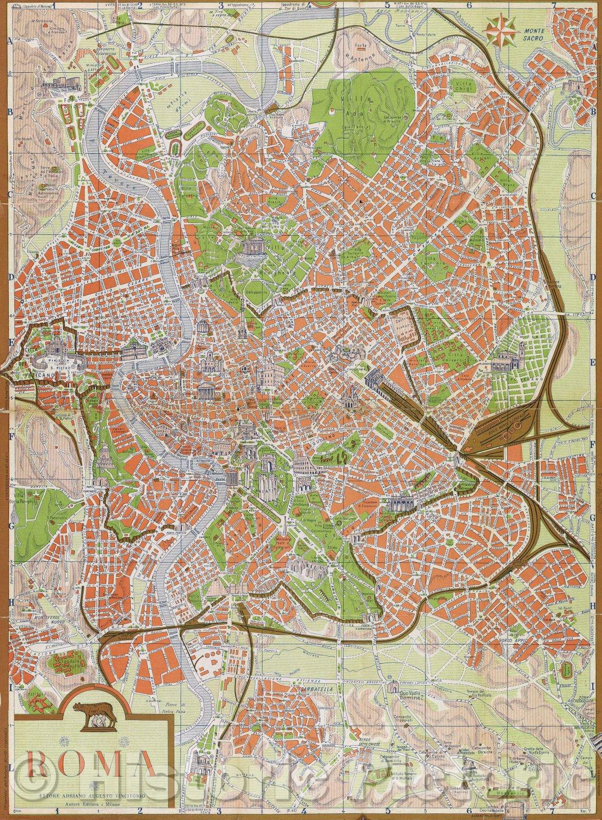 Historic Map : Roma, 1951 , Vintage Wall Art