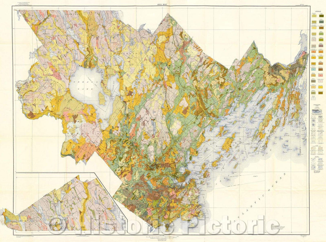 Historic Map : Soil Map, Maine, Cumberland County Sheet, 1915 , Vintage Wall Art
