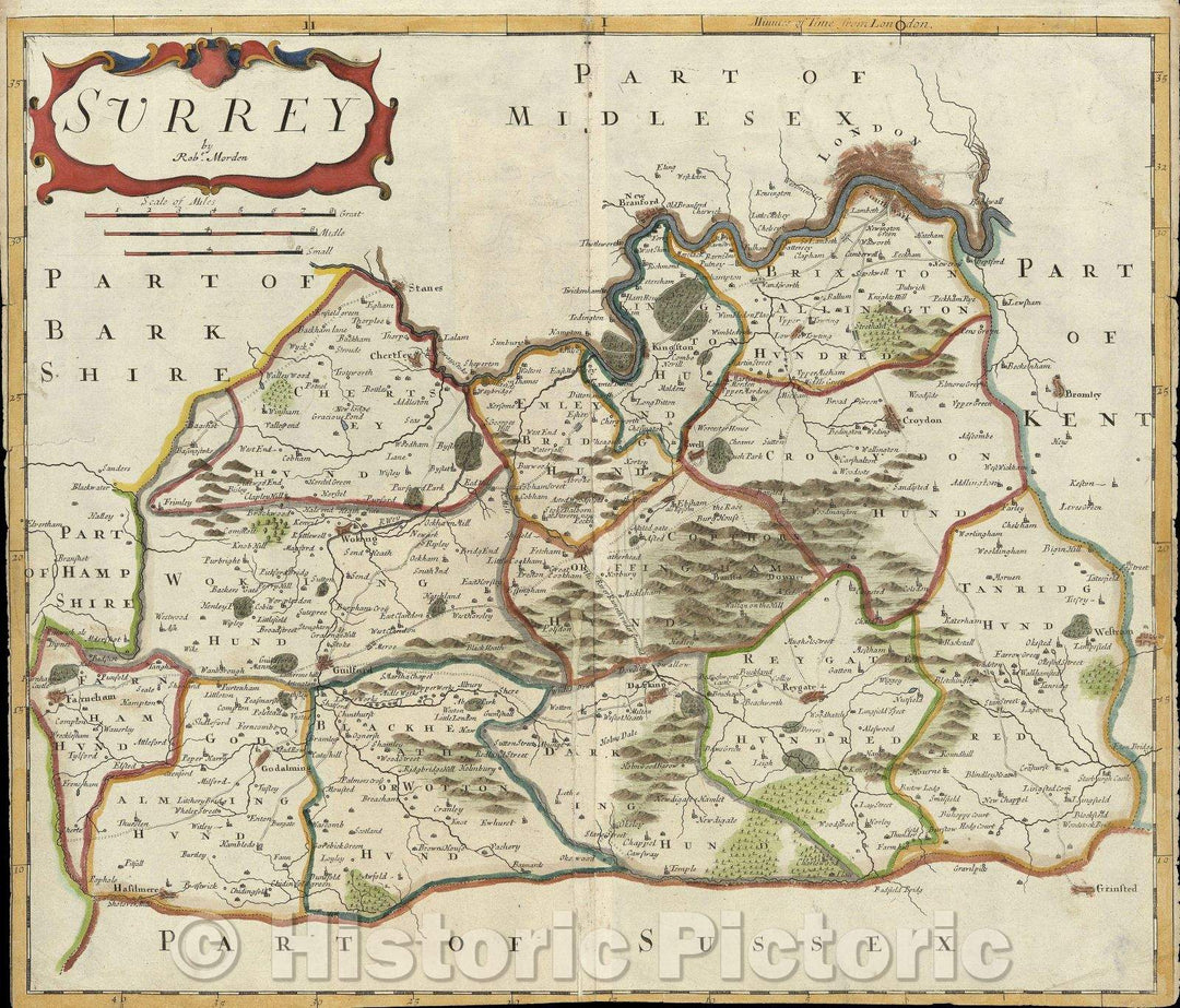 Historic Map : Surrey, 1695 , Vintage Wall Art