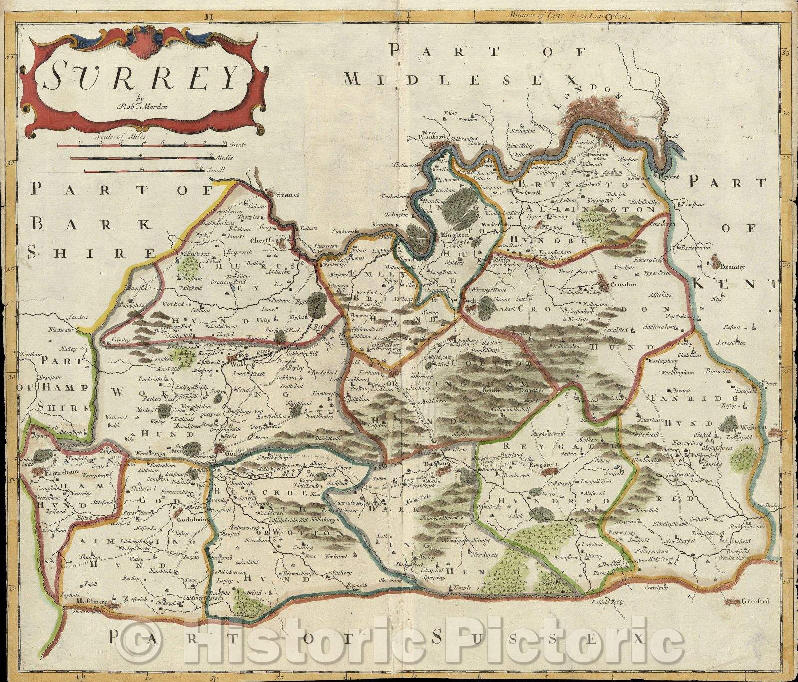 Historic Map : Surrey, 1695 , Vintage Wall Art