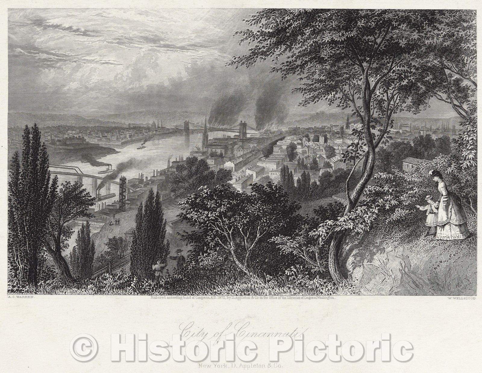 Historic Map : The City of Cincinnati, 1872 , Vintage Wall Art
