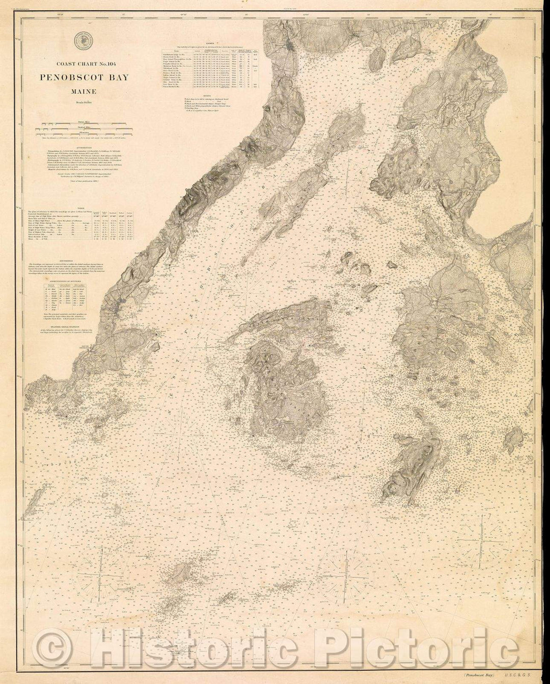 Historic Map : Penobscot Bay Maine, 1880 , Vintage Wall Art