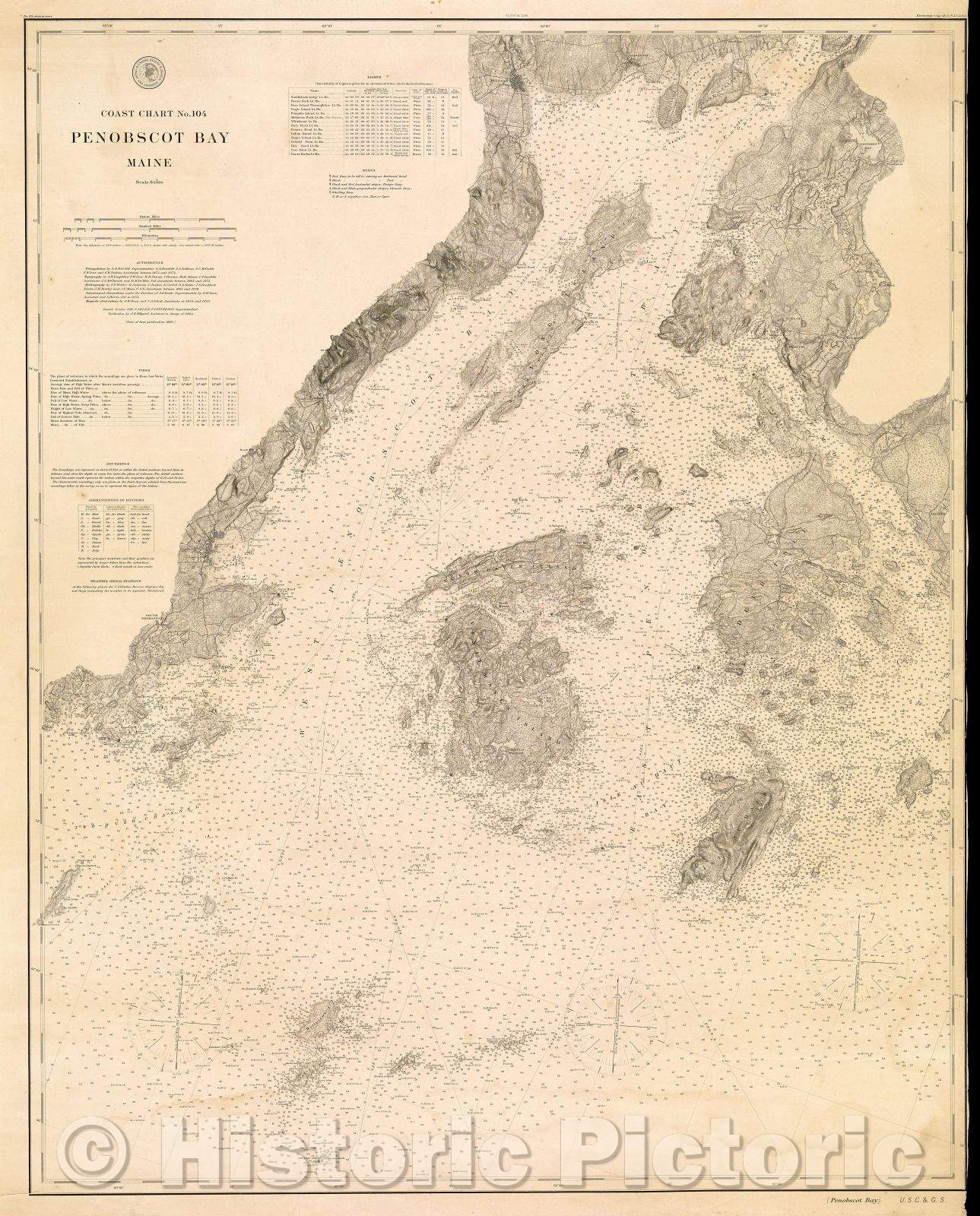 Historic Map : Penobscot Bay Maine, 1880 , Vintage Wall Art
