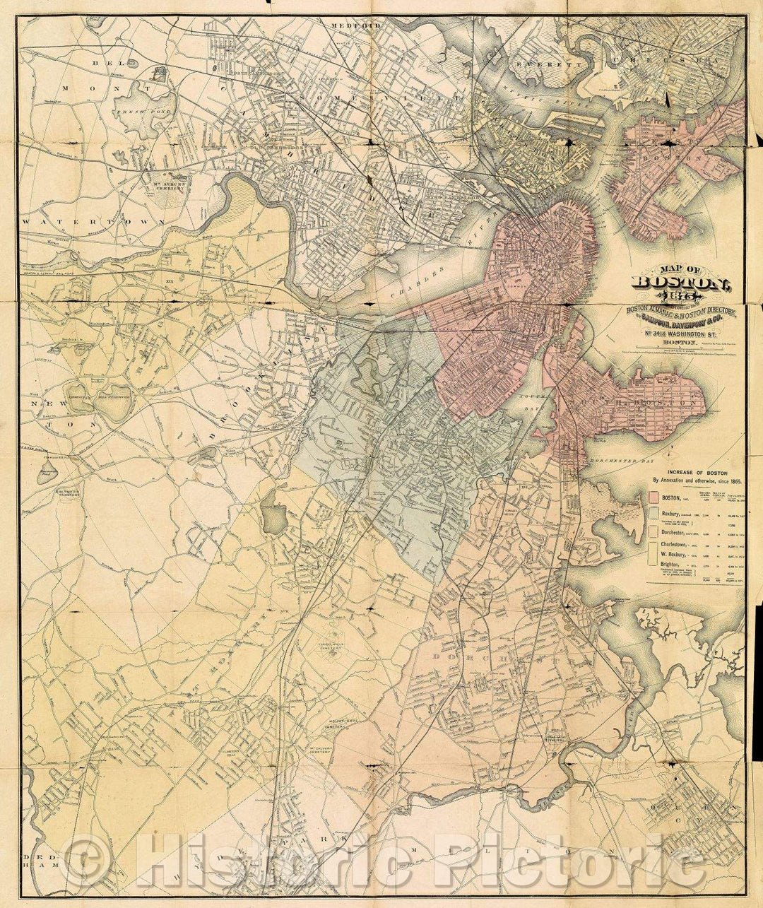 Historic Map : Map of Boston, for 1875., 1875 , Vintage Wall Art