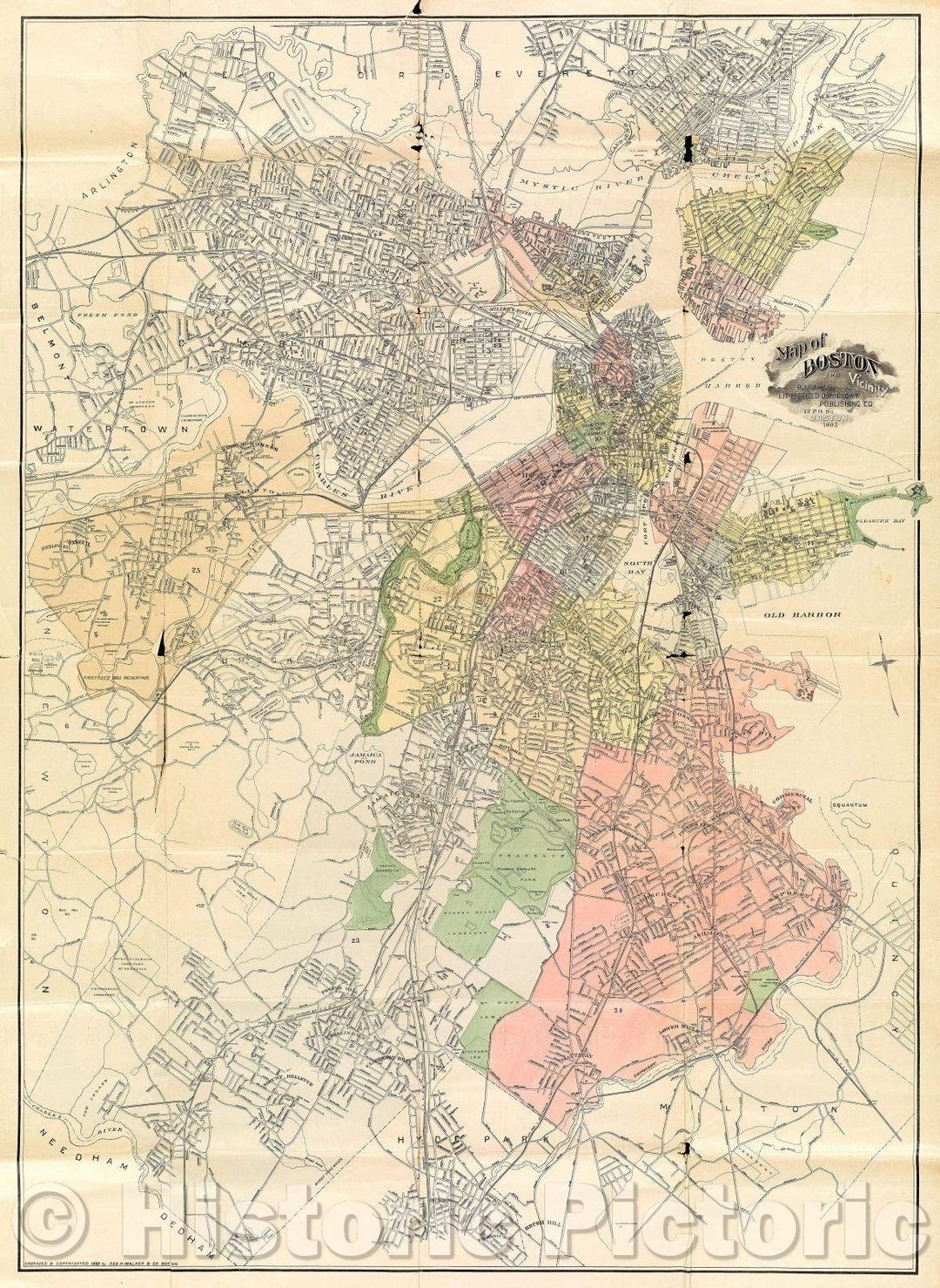 Historic Map : Map of Boston and Vicinity, 1892 , Vintage Wall Art