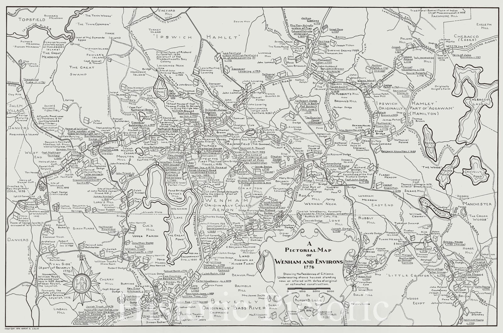 Historic Map : A Pictorial Map of Wenham and Environs 1776, 1976 , Vintage Wall Art