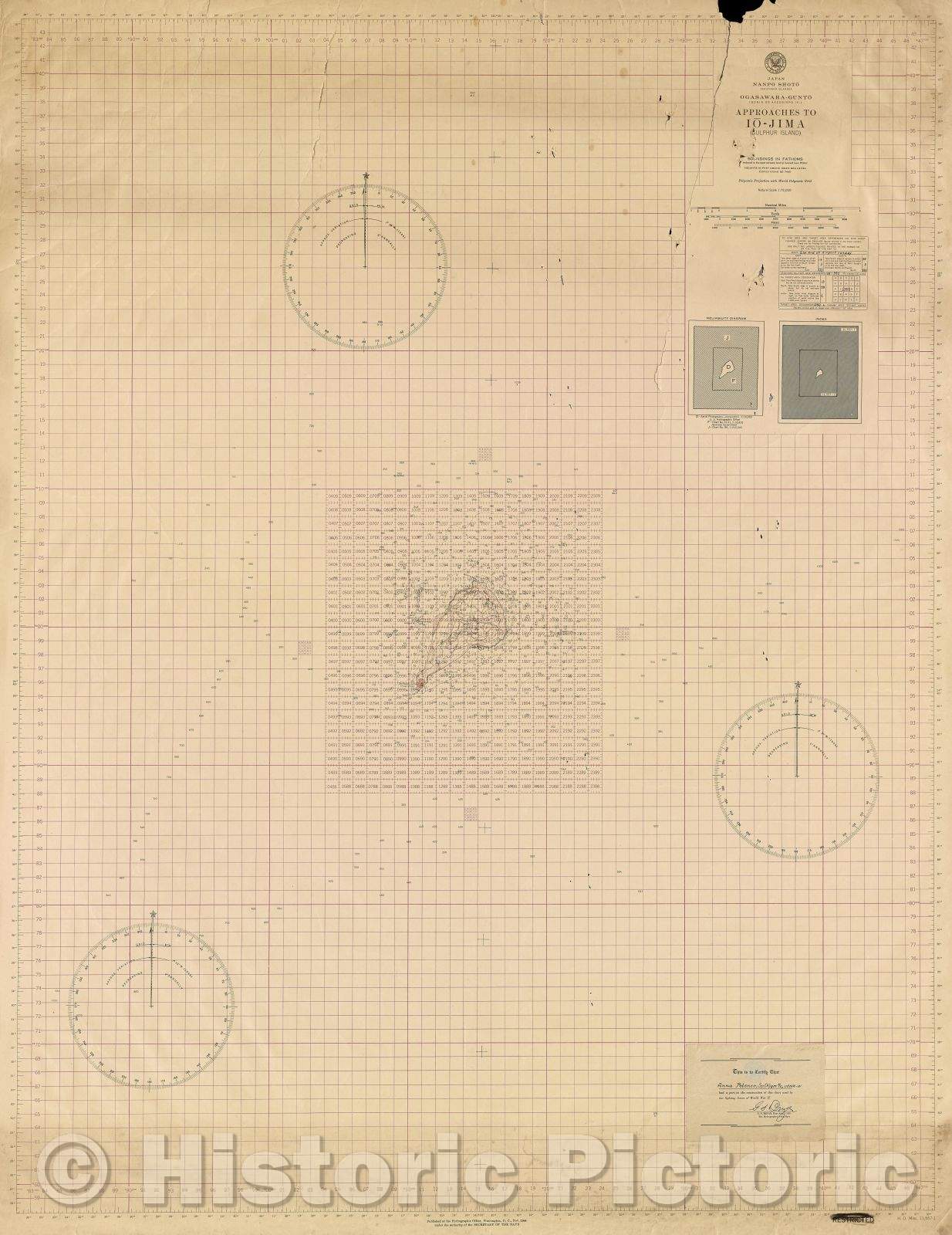 Historic Map : Approaches to Io-Jima (Sulphur sic Island), 1944 , Vintage Wall Art