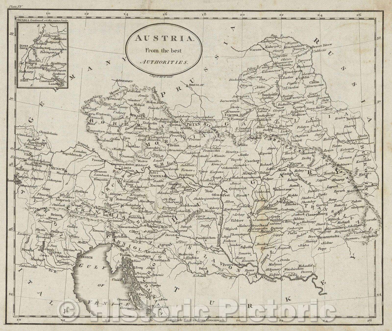 Historic Map : Austria. From the best Authorities., 1808 , Vintage Wall Art