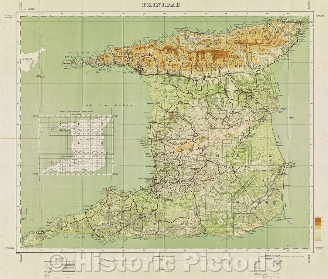 Historic Map : Trinidad Drawn and Heliographed by O.S. 1930, 1930 , Vintage Wall Art