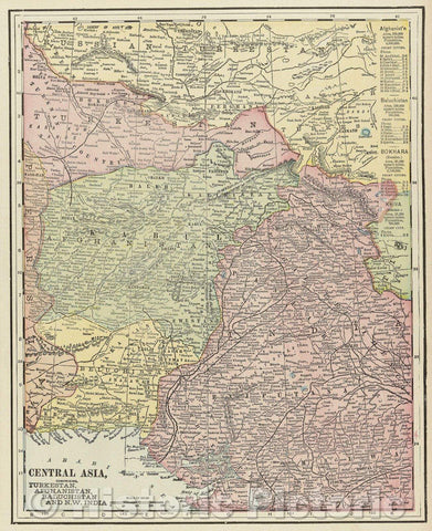 Historic Map : Central Asia comprising, Turkestan, Afghanistan, Baluchistan and N.W. India, 1900 , Vintage Wall Art