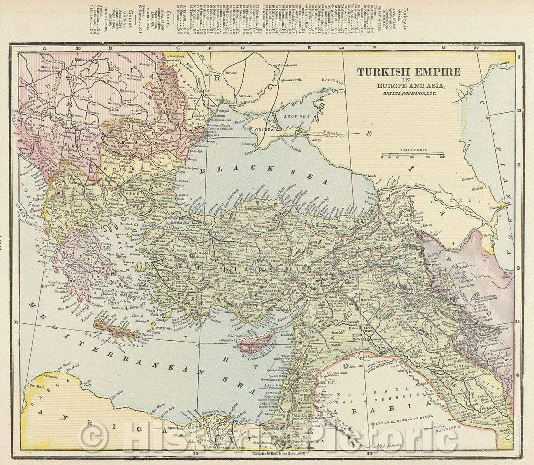 Historic Map : Turkish Empire, 1900 , Vintage Wall Art
