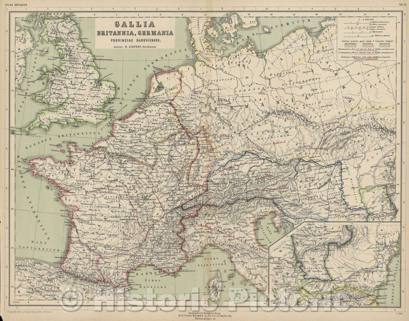 Historic Map : Gallia, Britannia, Germania provincae Danuvienses, 1892 , Vintage Wall Art