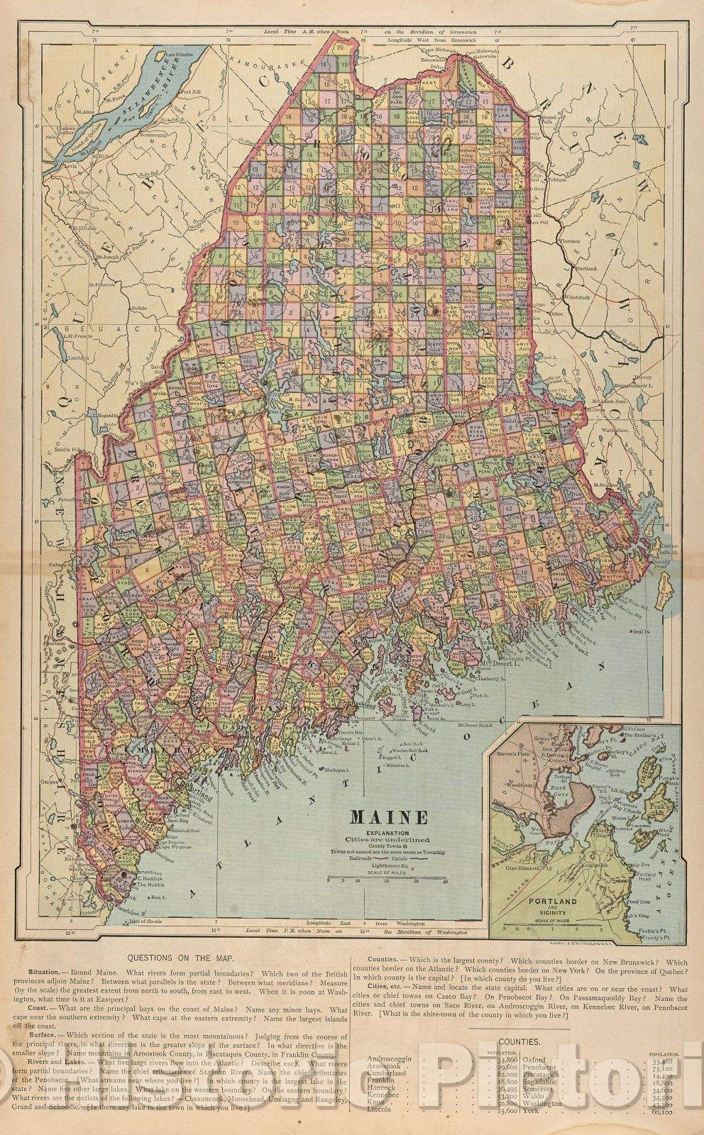 Historic Map : Maine, 1881 , Vintage Wall Art