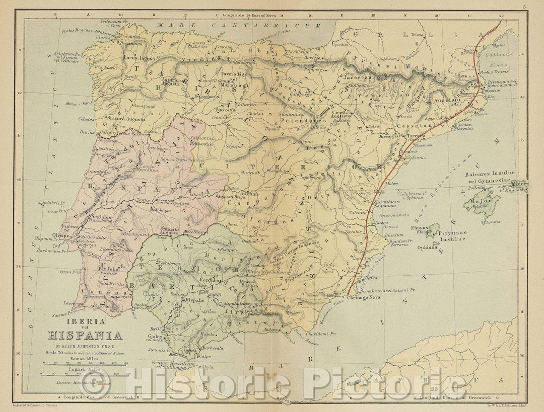 Historic Map : Iberia vel Hispania, 1875 , Vintage Wall Art