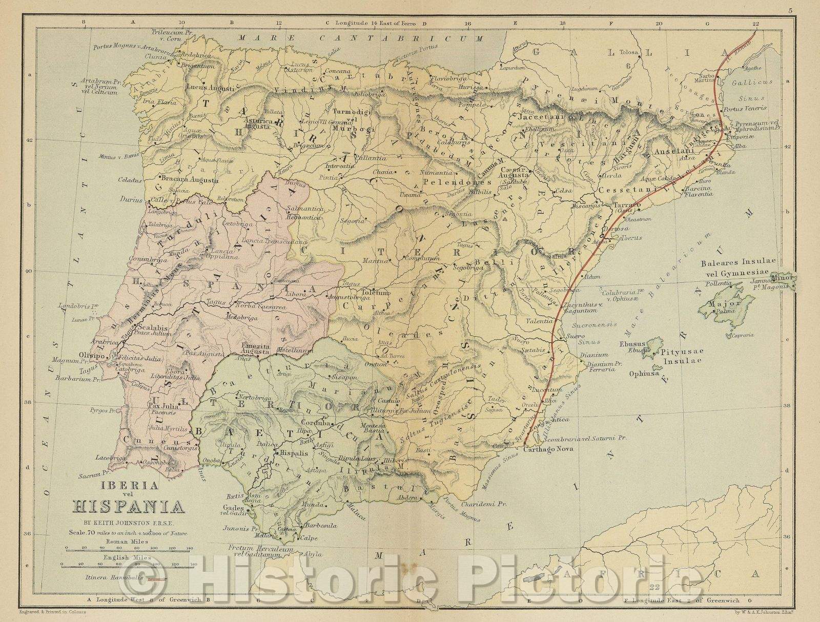 Historic Map : Iberia vel Hispania, 1875 , Vintage Wall Art