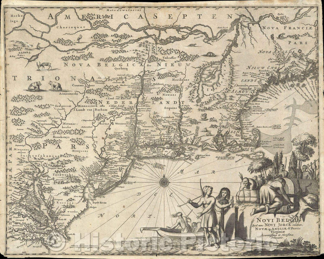 Historic Map : Novi Belgii quod nunc Novi Jorck vocatur, Novae Anglia and Partis Virginiae, 1670 , Vintage Wall Art