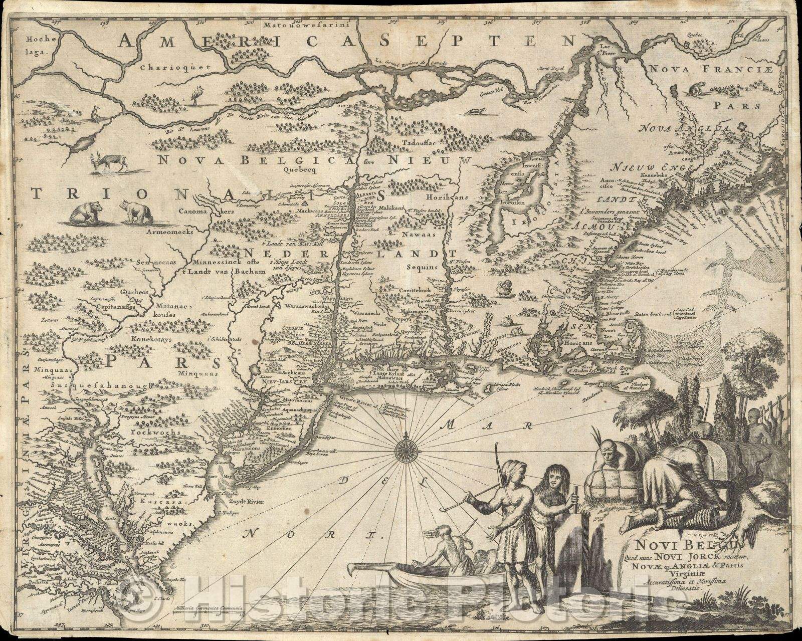 Historic Map : Novi Belgii quod nunc Novi Jorck vocatur, Novae Anglia and Partis Virginiae, 1670 , Vintage Wall Art
