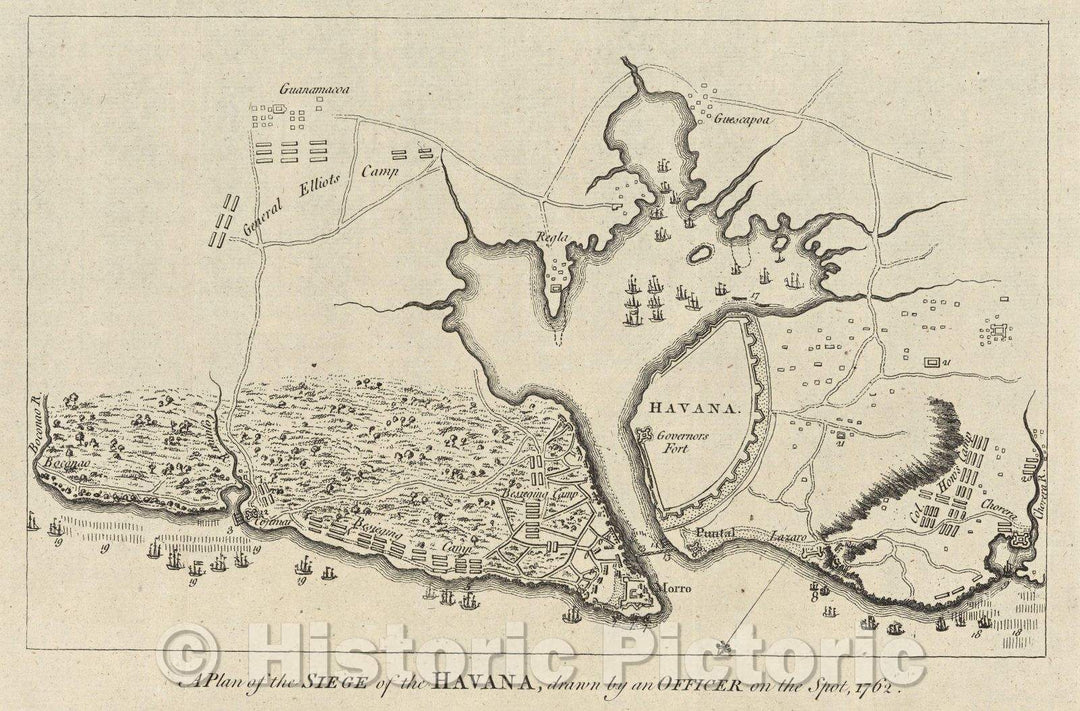 Historic Map : A Plan of the Siege of the Havana, drawn by an Officer on the Spot, 1762., 1762 , Vintage Wall Art