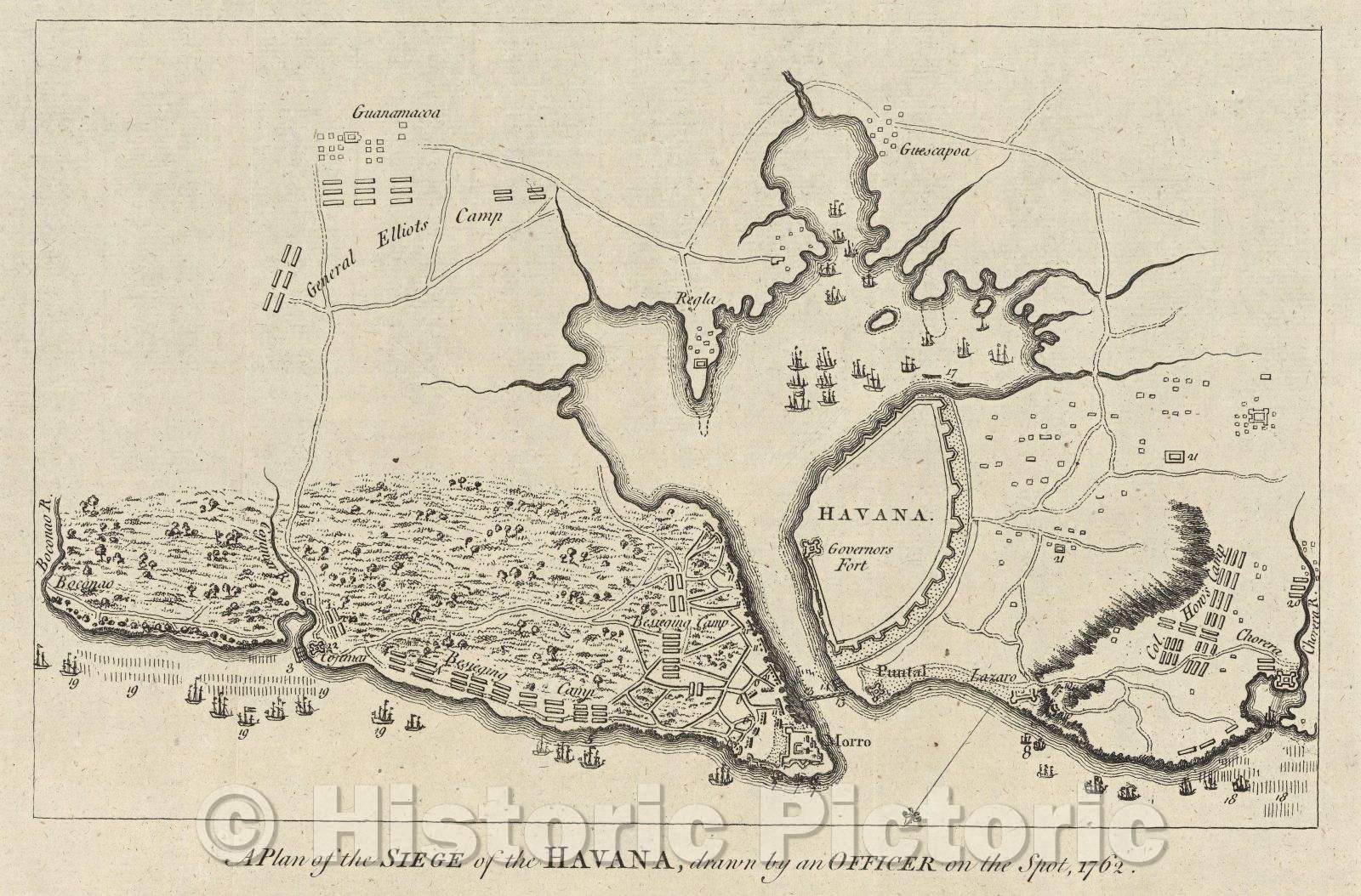 Historic Map : A Plan of the Siege of the Havana, drawn by an Officer on the Spot, 1762., 1762 , Vintage Wall Art