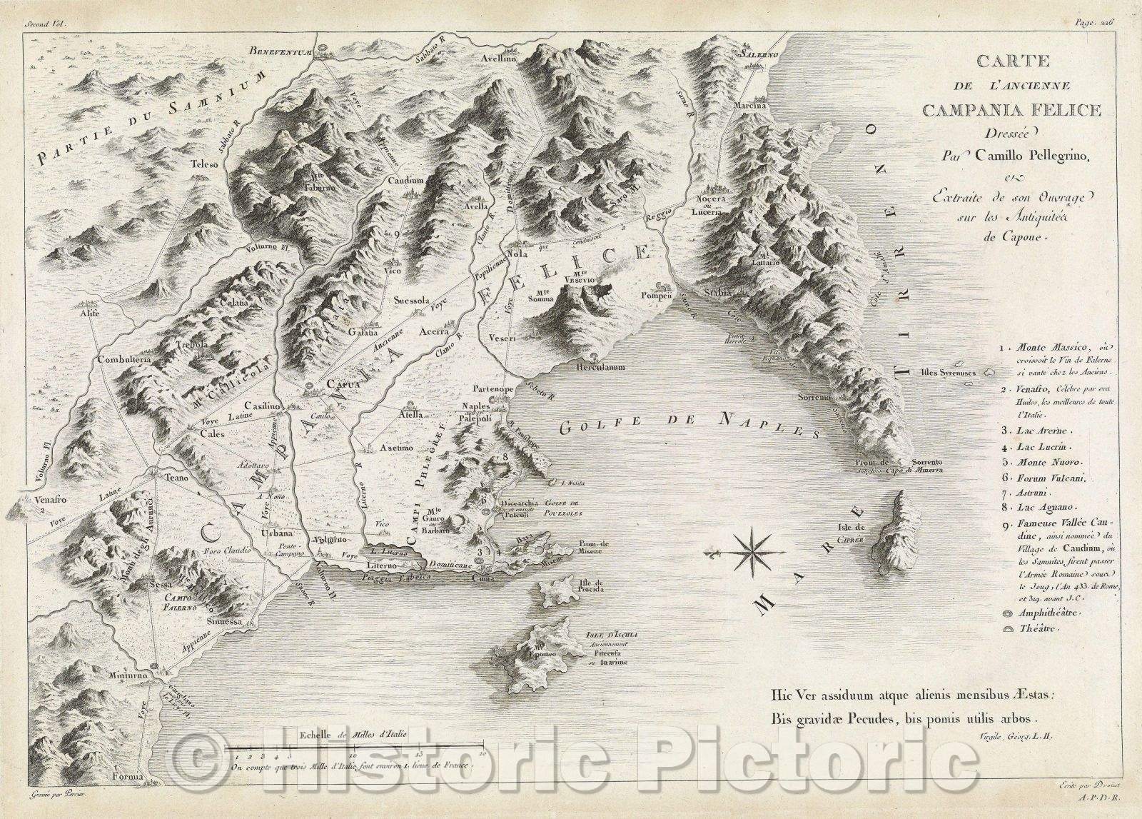 Historic Map : Carte de l'Ancienne Campania Felice Dresse?e  par Camillo Pellegrino Extraite de son Ouvrage sur les Antiquitea de Capone., 1782 , Vintage Wall Art