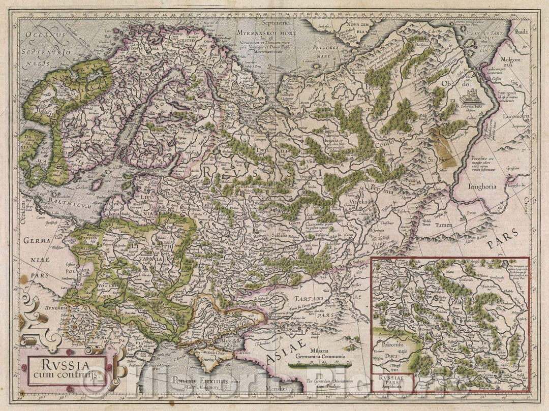 Historic Map : Russia cum confinijs., 1630 , Vintage Wall Art