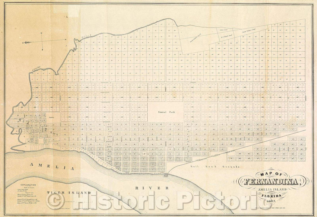 Historic Map : Map of Fernandina, Amelia Island, Florida, 1857 , Vintage Wall Art