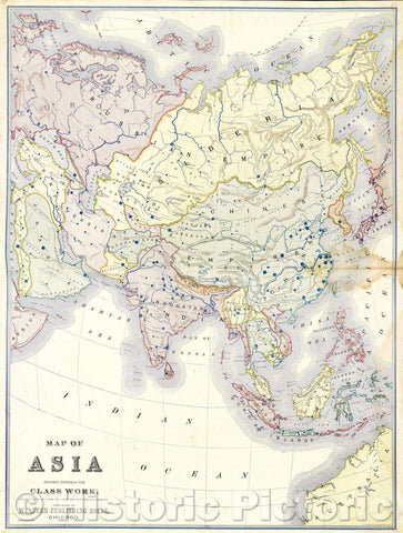 Historic Map : Yaggy's Geographical Study: "Map of Asia Designed Especially for Class Work", 1887 , Vintage Wall Art