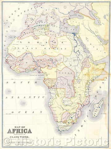 Historic Map : Sheet from Yaggy's Geographical Study: "Map of Africa Designed Especially for Class Work", 1887 , Vintage Wall Art