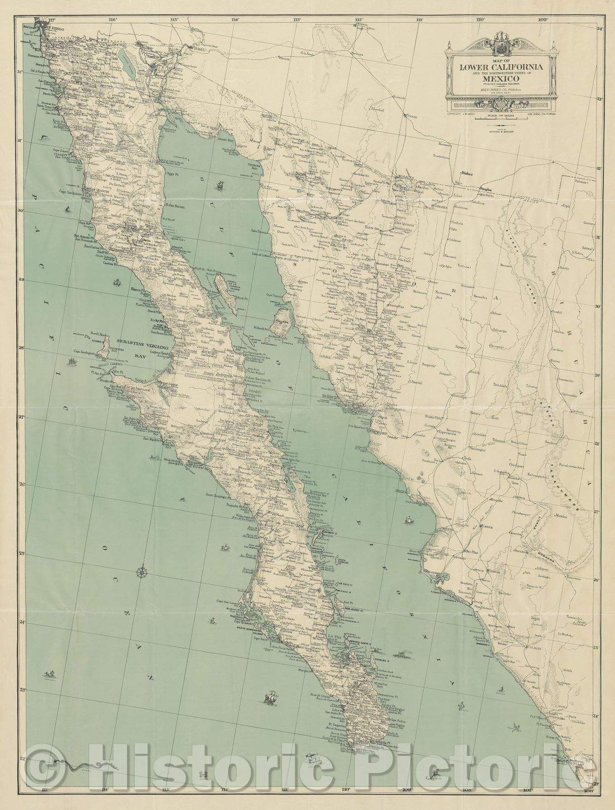Historic Map : Map of Lower California and the Northwestern States of Mexico : from the best available records, 1930 , Vintage Wall Art