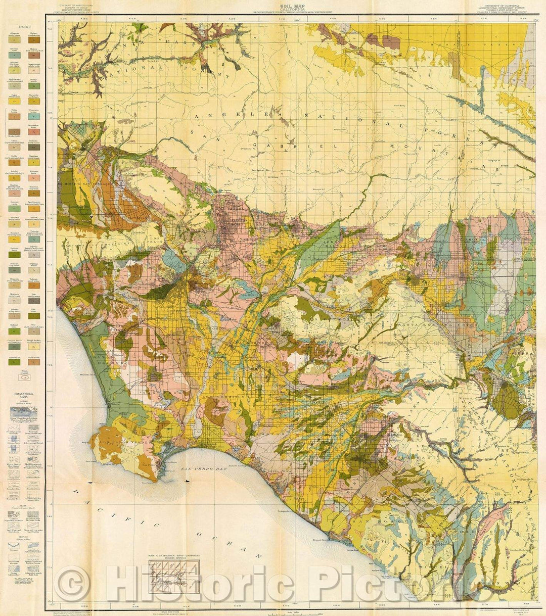 Historic Map : Soil Map California: Reconnoissance Survey, Central Southern Area, Western Sheet, 1917 , Vintage Wall Art