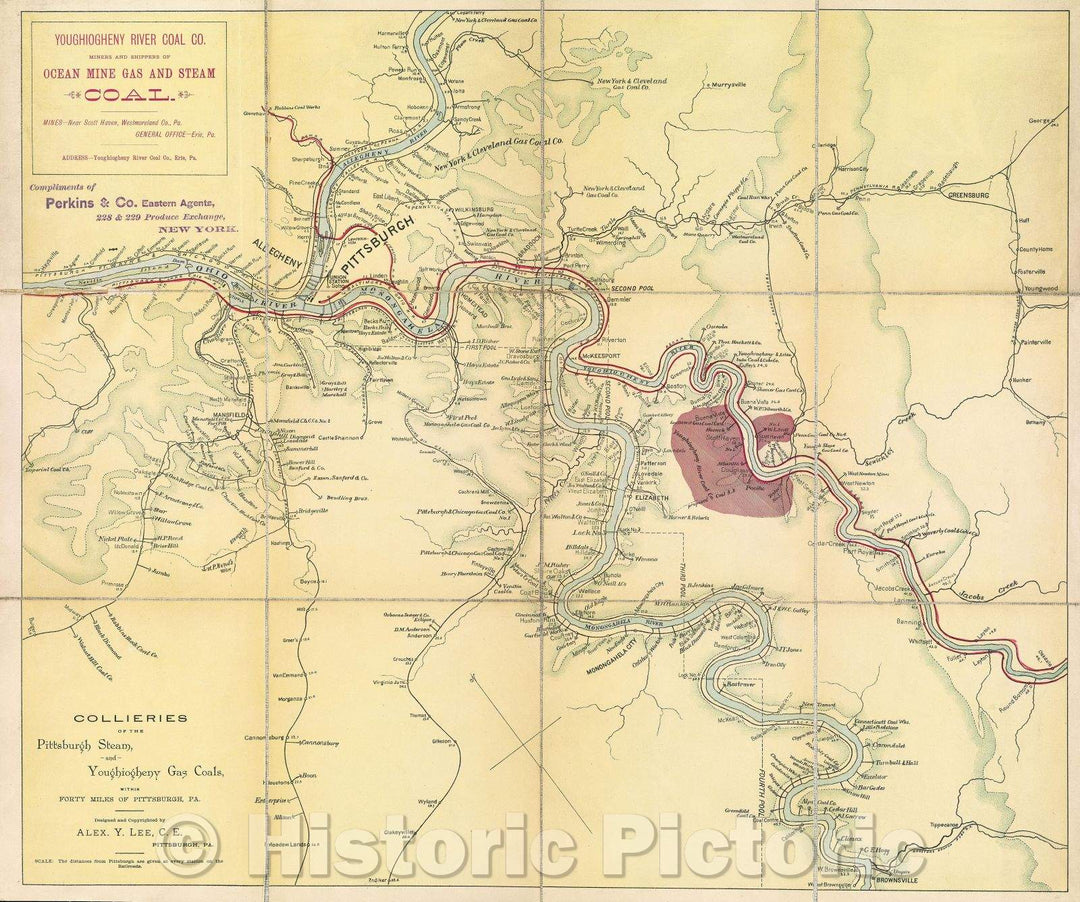 Historic Map : Collieries of the Pittsburgh Steam and Youghiogheny Gas Coals within 40 miles of Pittsburgh, PA., 1910 , Vintage Wall Art
