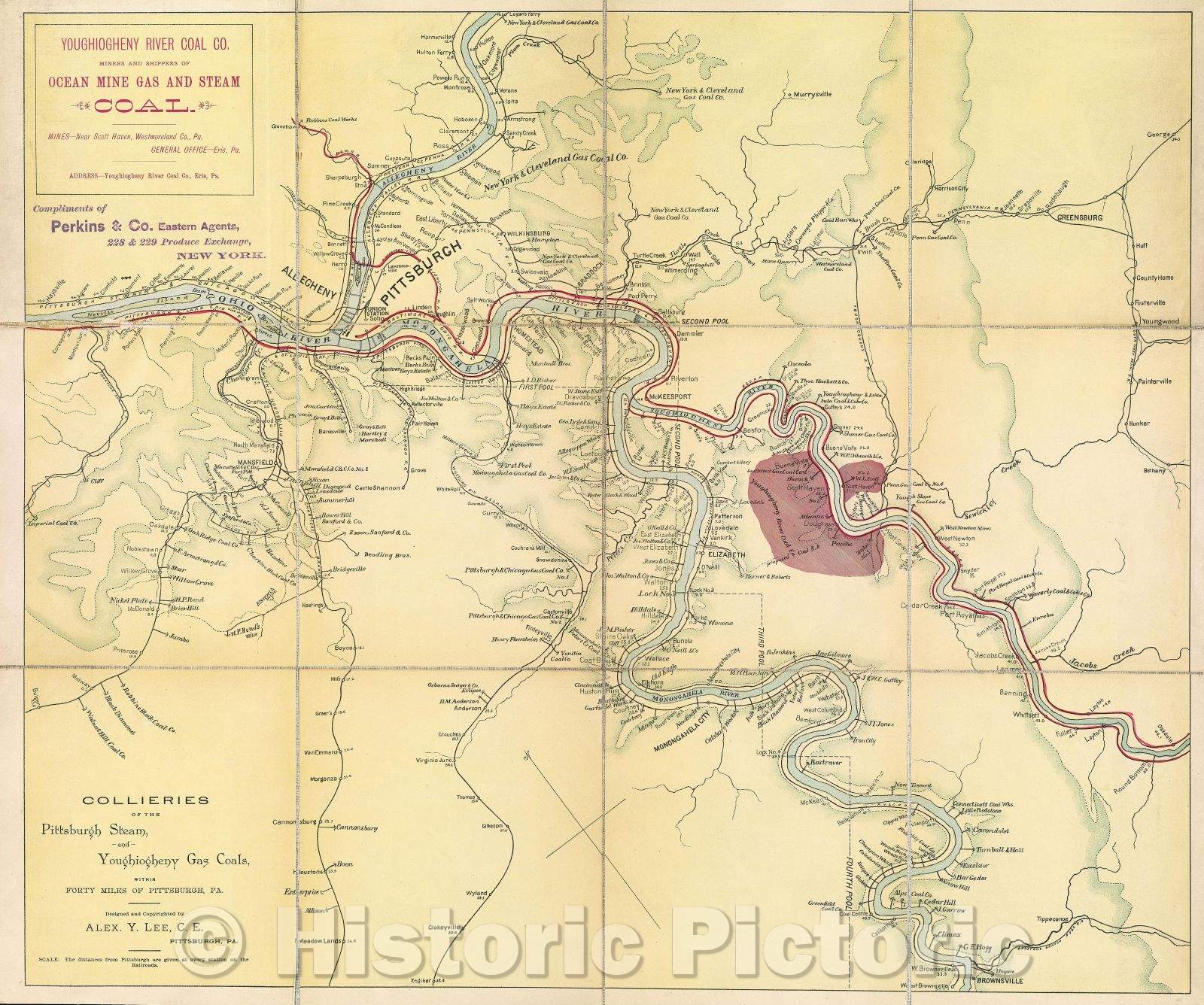 Historic Map : Collieries of the Pittsburgh Steam and Youghiogheny Gas Coals within 40 miles of Pittsburgh, PA., 1910 , Vintage Wall Art