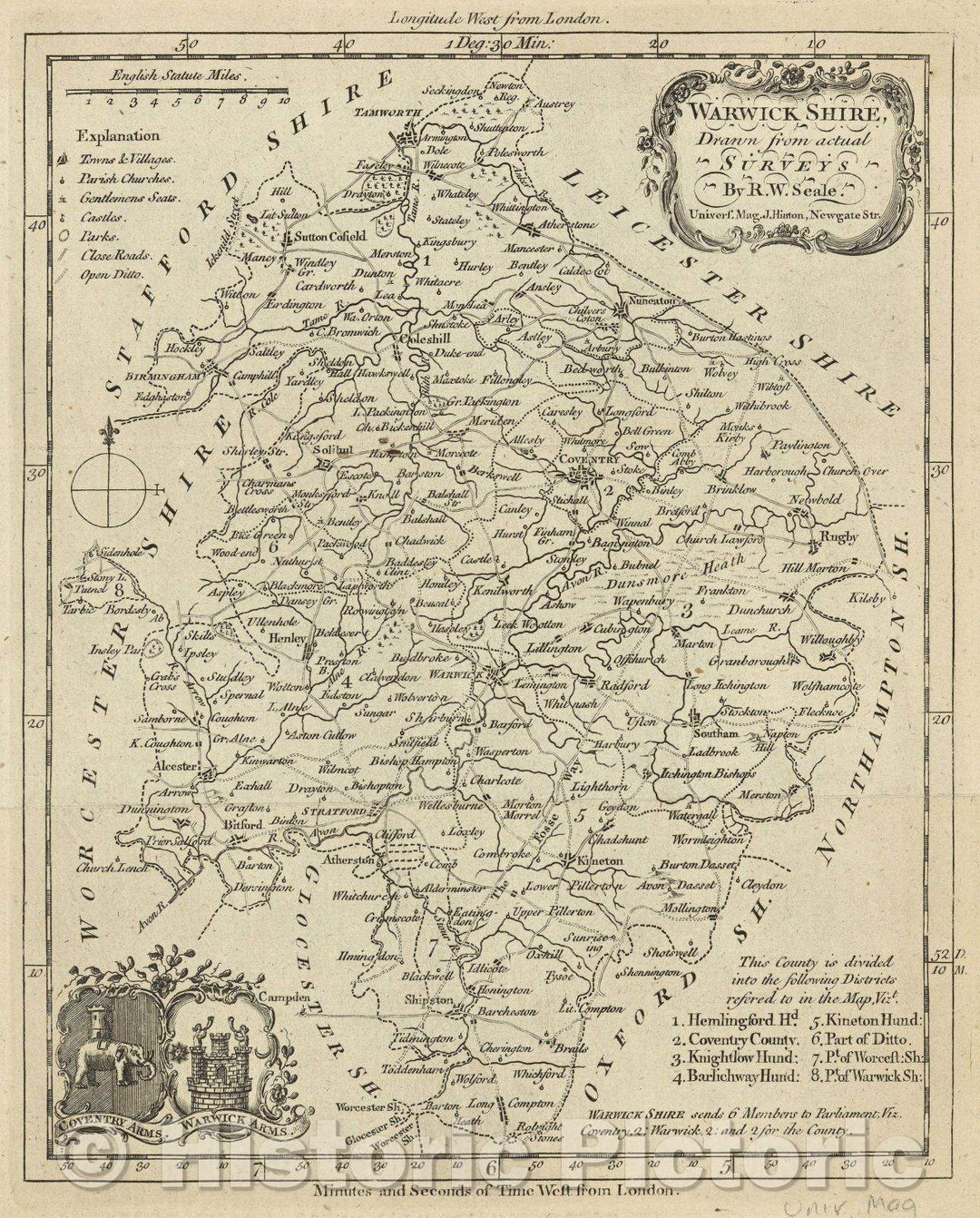 Historic Map : Warwick Shire Drawn from actual Surveys, 1760 , Vintage Wall Art
