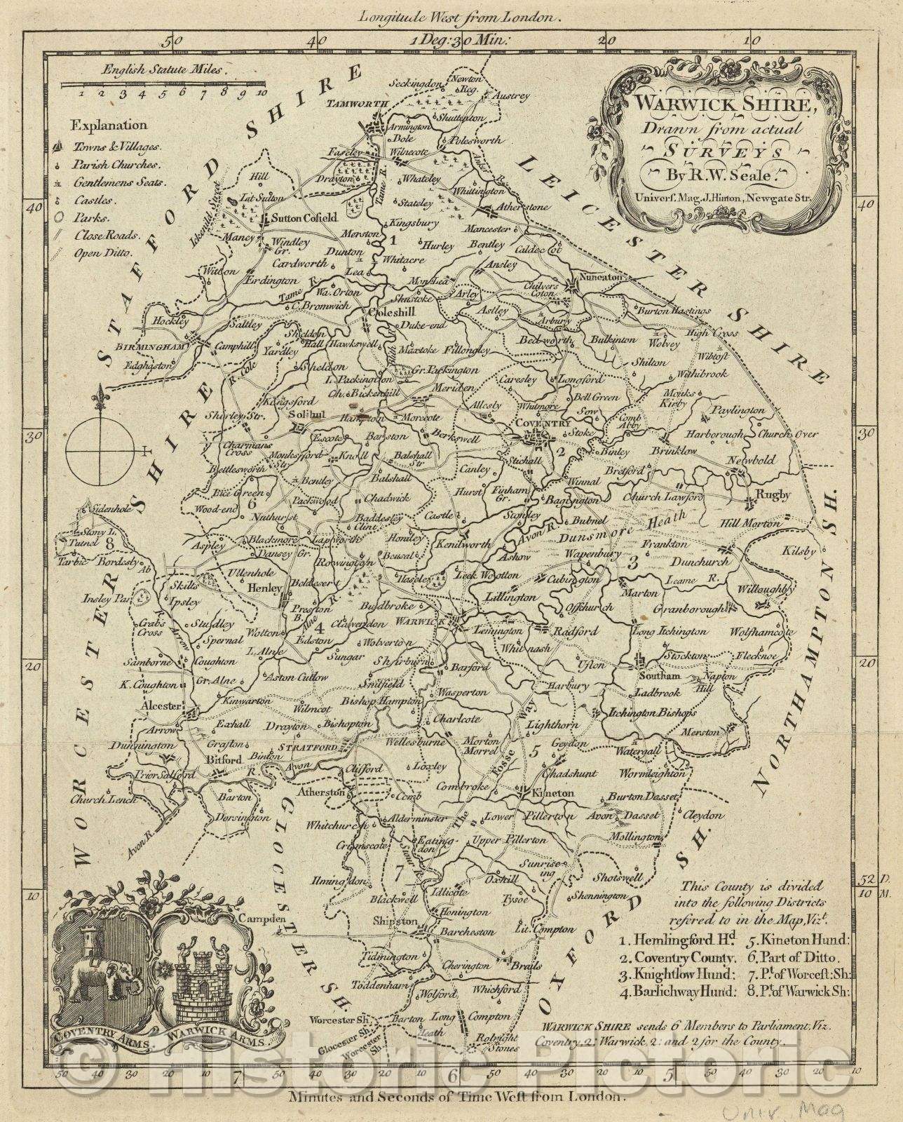 Historic Map : Warwick Shire Drawn from actual Surveys, 1760 , Vintage Wall Art