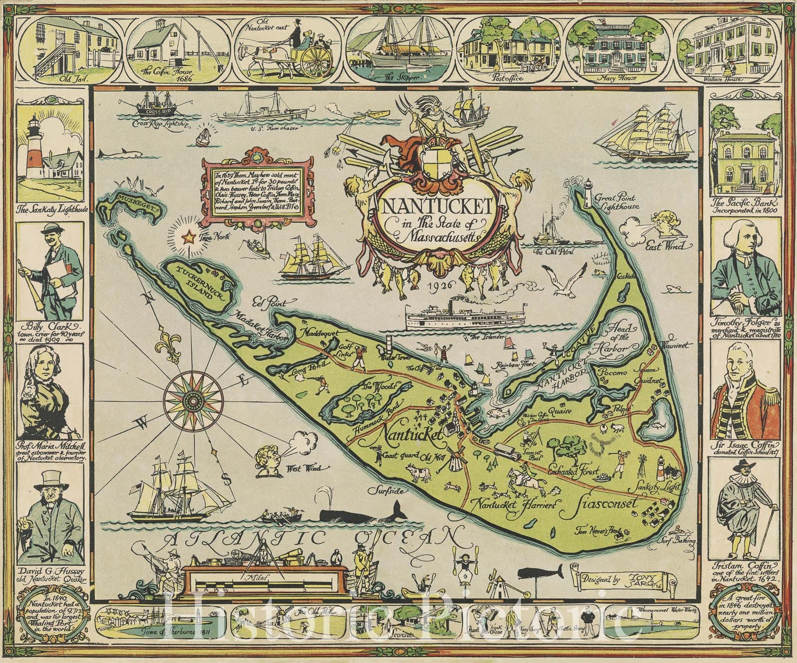 Historic Map : Nantucket in the State of Massachusetts, 1926 , Vintage Wall Art