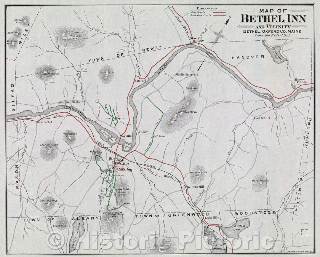 Historic Map : Map of Bethel Inn and Vicinity, Bethel, Oxford Co. Maine, c. 1915 , Vintage Wall Art