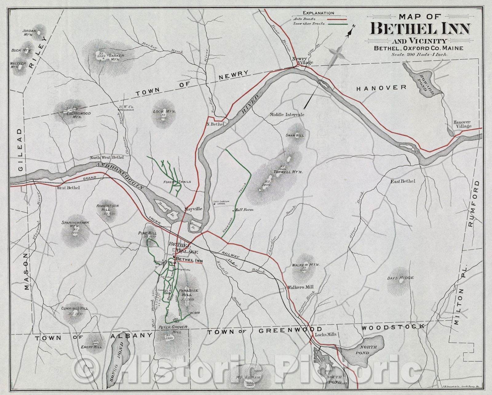 Historic Map : Map of Bethel Inn and Vicinity, Bethel, Oxford Co. Maine, c. 1915 , Vintage Wall Art