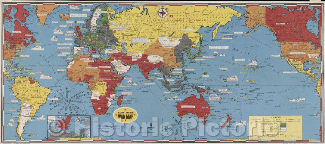 Historic Map : Dated Events War Map, 1943 , Vintage Wall Art