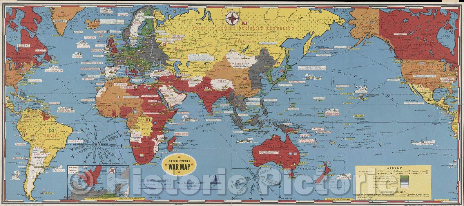 Historic Map : Dated Events War Map, 1943 , Vintage Wall Art