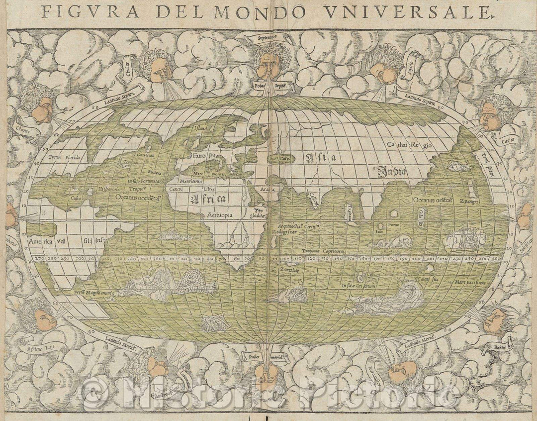 Historic Map : Figura del Mundo Universale, 1575 , Vintage Wall Art