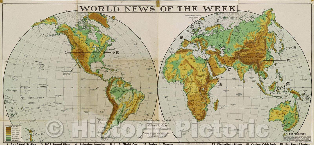 Historic Map : World News of the Week. Monday, December 17, 1945., 1945 , Vintage Wall Art